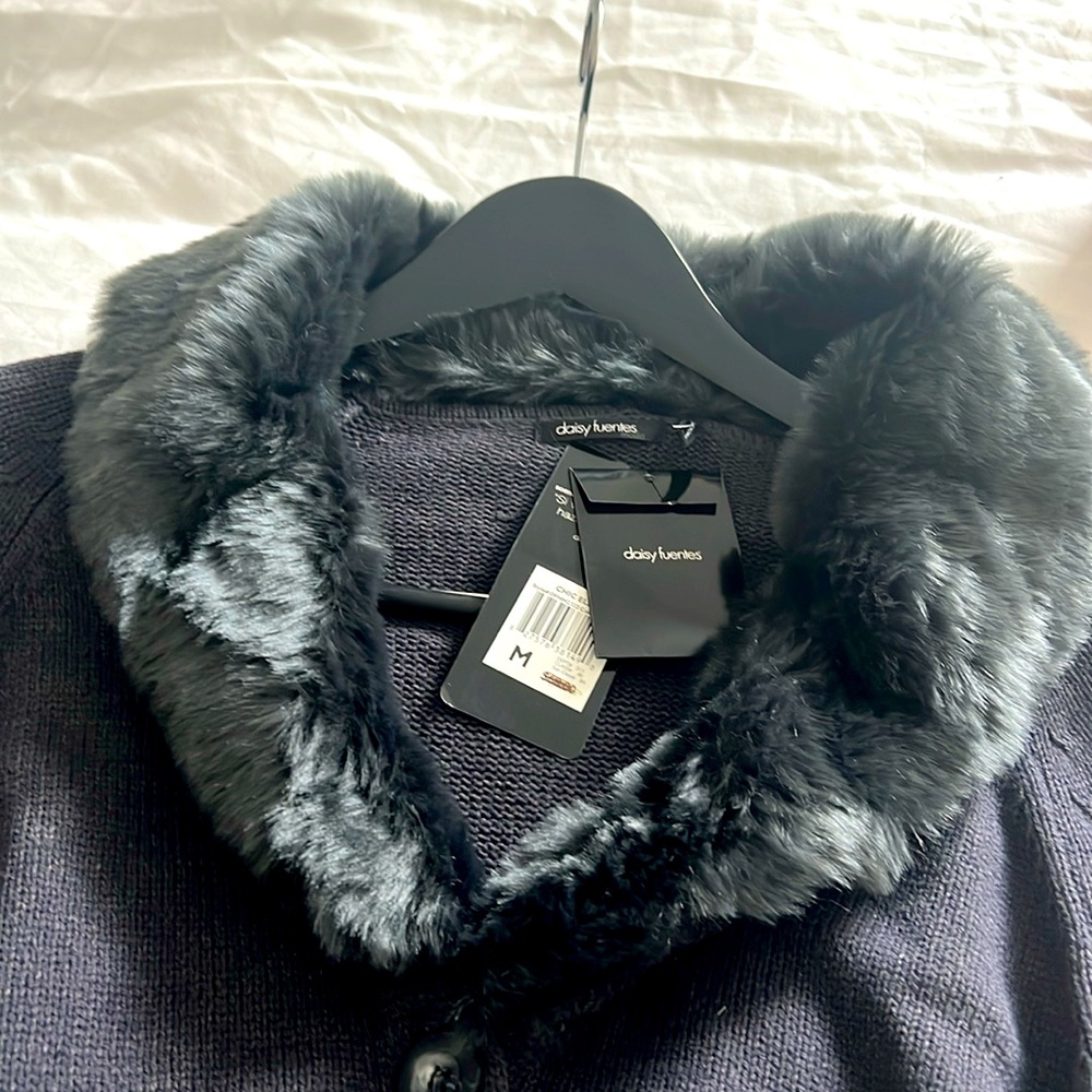 Dark grey duster with fur collar NWT - M